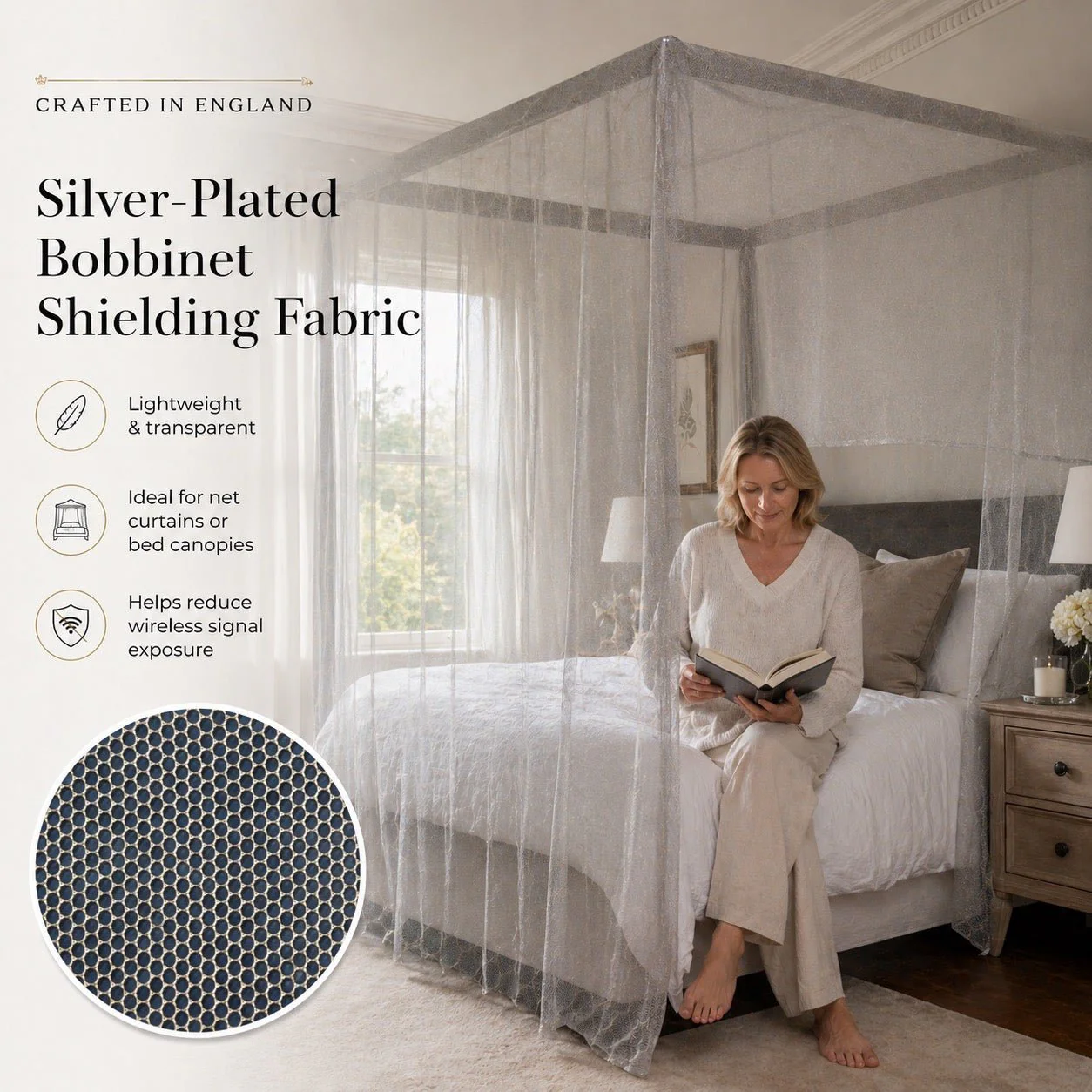 Silver Bobbinet™ EMF Faraday Fabric by SwissTulle AG®