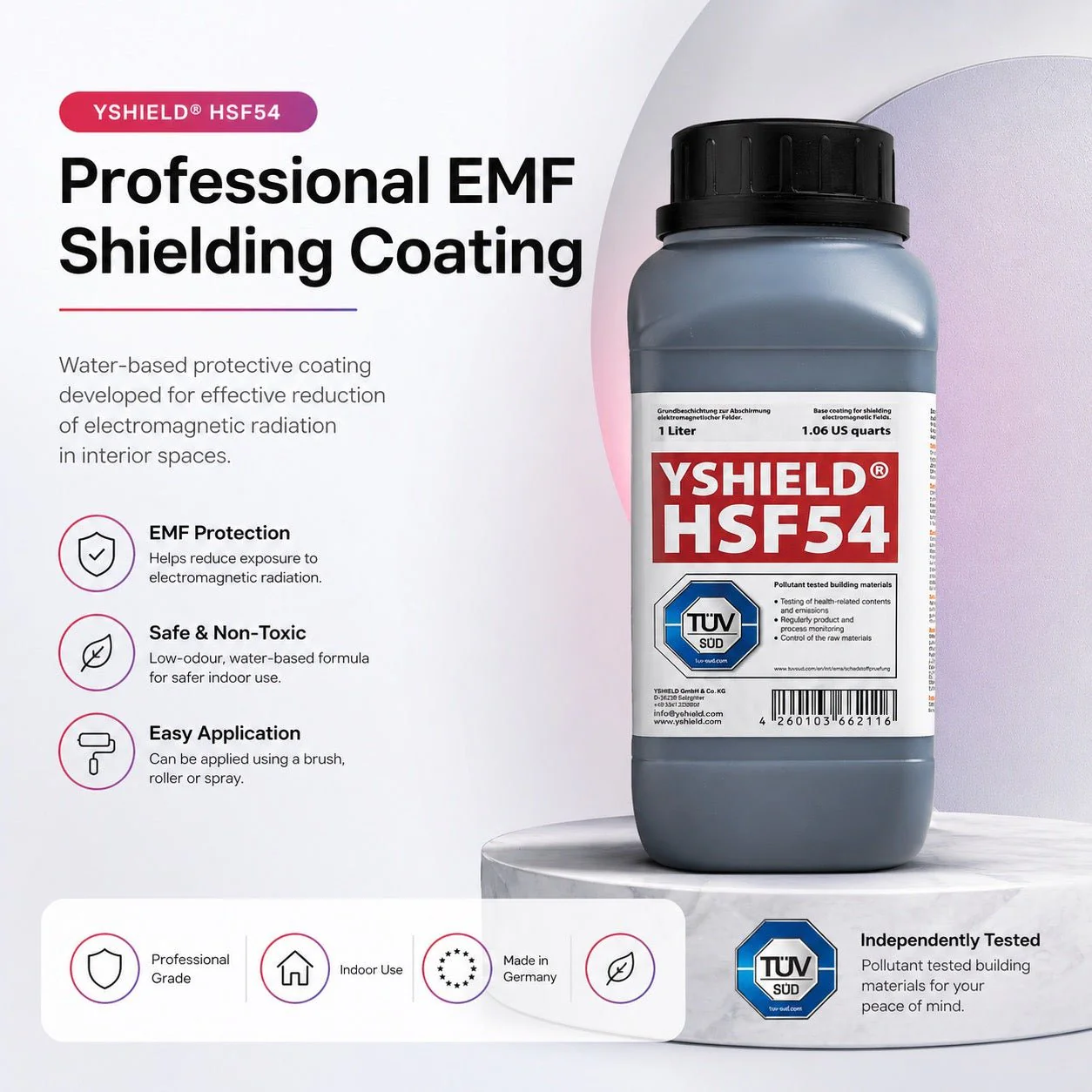 YSHIELD® HSF54 5G HF & LF EMF Shielding Paint (1 Litre) - Image 3